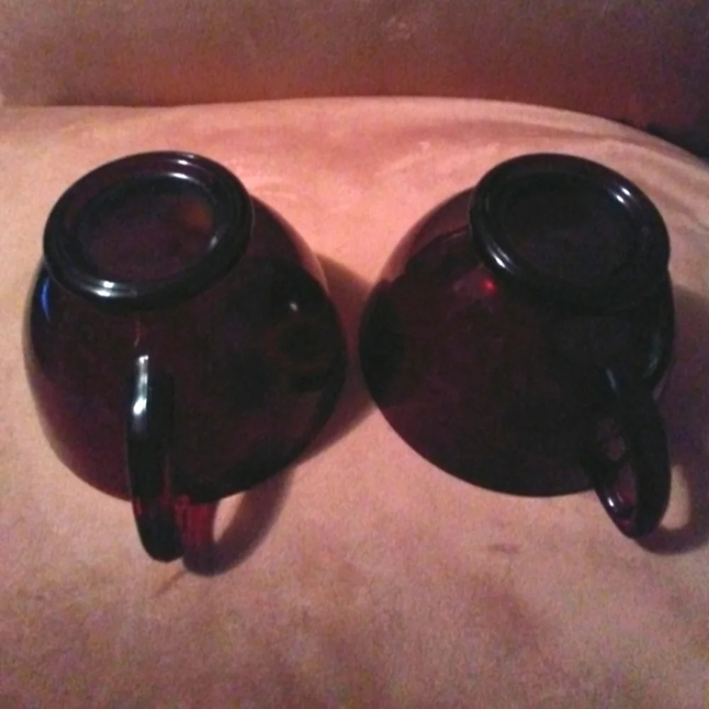 Set of 2 Royal Ruby Red Vintage Cafecore Glass Punch Tea Cafe Cups Coffee Anchor